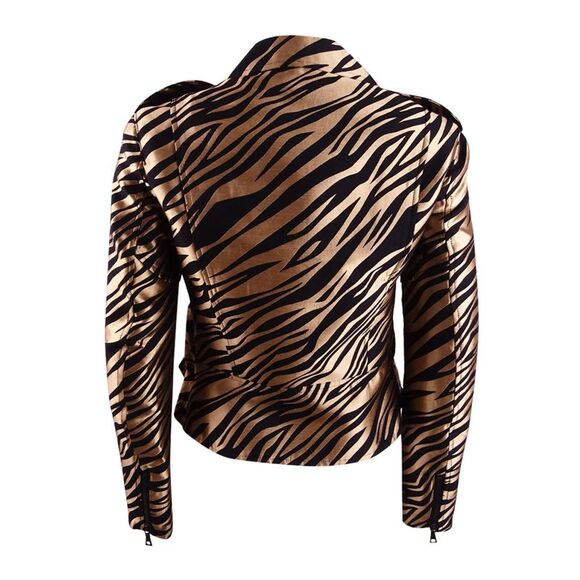 Anne Klein Women's Printed Jacquard Moto Jacket (14, Vicuna/Anne Black Combo) - Picture 2 of 2